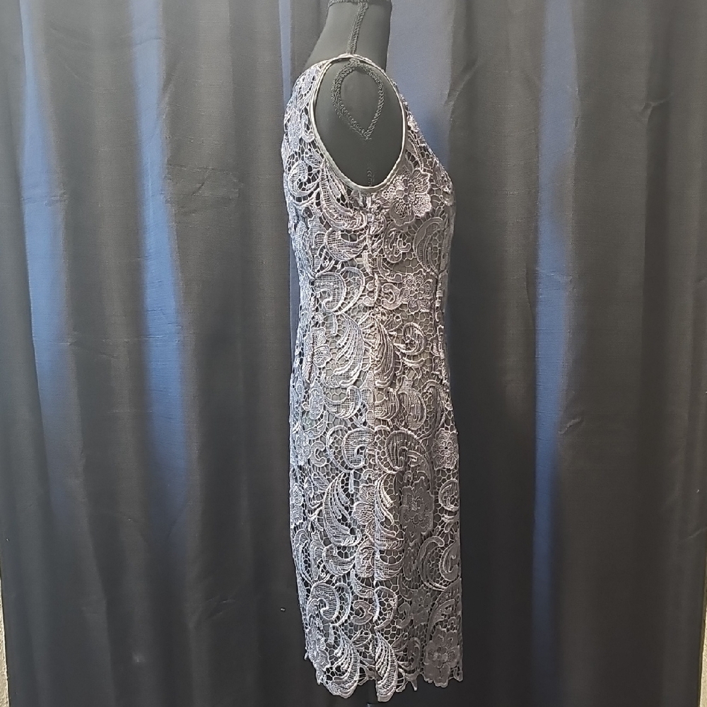 Adrianna Papell Dary Gray Sheath Midi Dress Sleeveless Bateau Size 8 - Picture 7 of 16